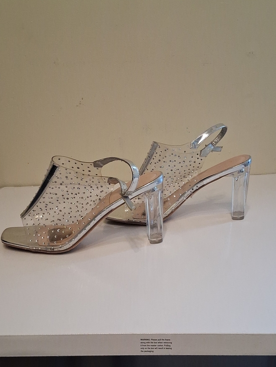 Shoes - Clear Rhinestone Slingback Heels - Silver